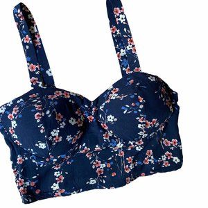 Xhiliration Tops | Navy Floral Crop Top, Size M